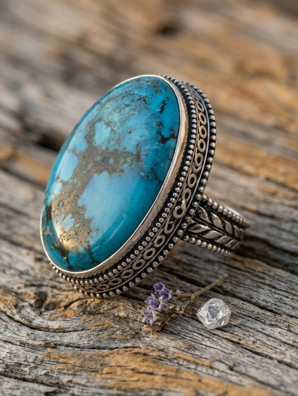 925 Sterling Silver Genuine Turquoise Large Oval Cabochon Western Ring Size 8.5 - Picture 6 of 15